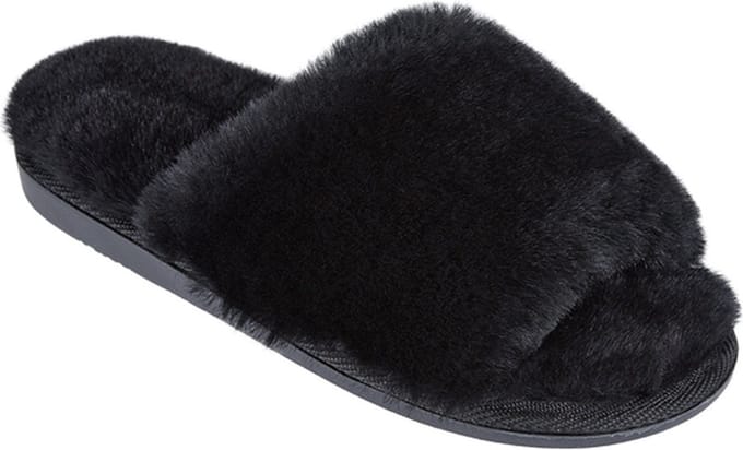 Fluffy Slipper Zwart - Echte Schapenvacht- met flexibele rubberen zool – Maat 36