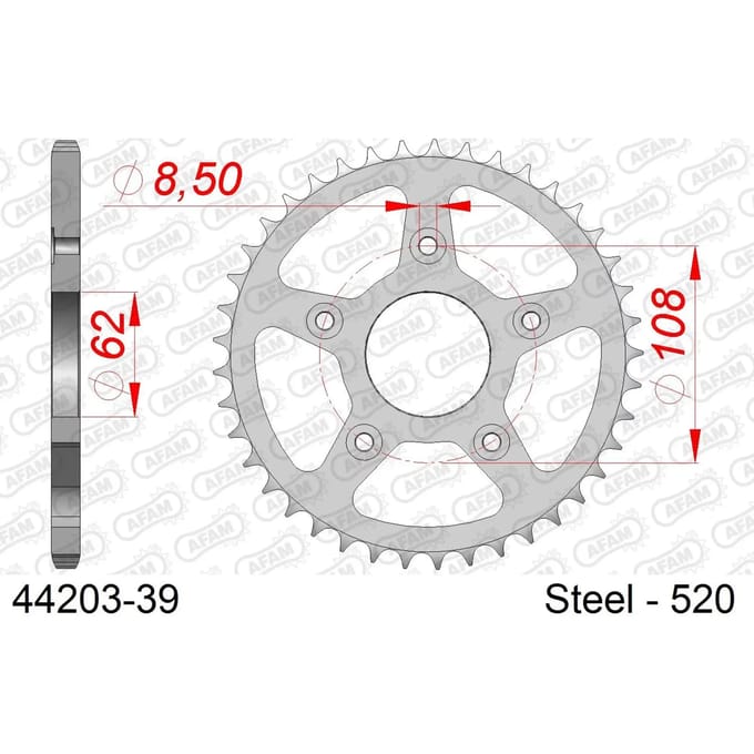 Stalen motortandwiel achteraan Afam 520 39 dents
