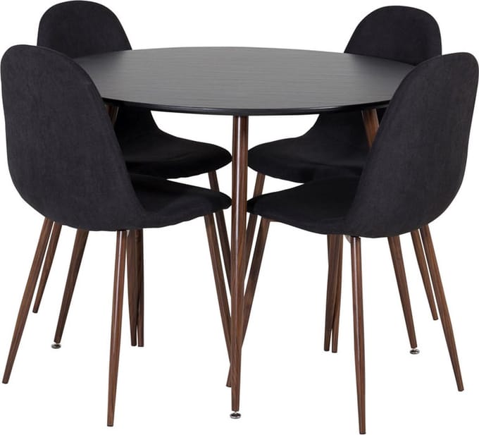PlazaBLWA100 eethoek eetkamertafel zwart en 4 Polar eetkamerstal zwart.