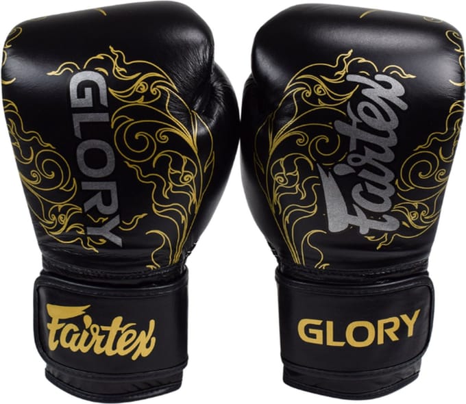 Gants de Boxe d'Entraînement pour Compétition de Kickboxing Fairtex Glory 10OZ Noir/Or