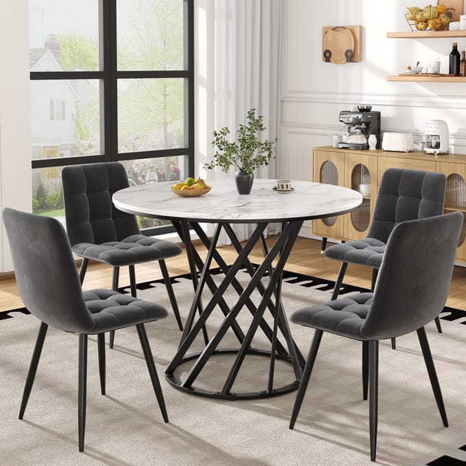 REDOM - 5-Delige Eethoek - Rond - Modern - Voor Keuken - MDF En Metaal - Meerkleurig - 80 Cm