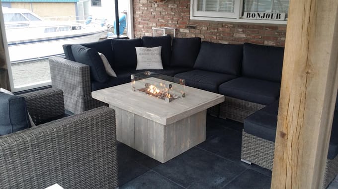 Vuurtafel Tree Terrasverwarmer Grijs geschuurd steigerhout 80x100x50cm