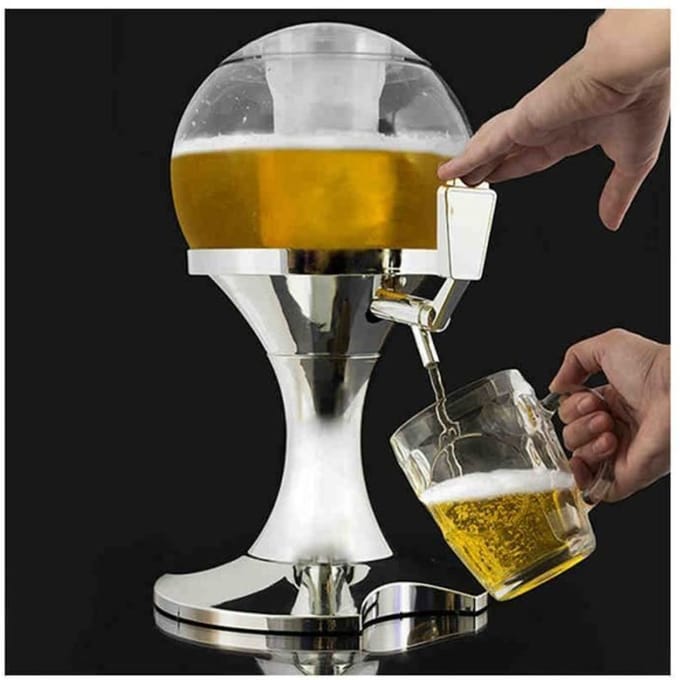 Distributeur de Bière Réfrigérant - Ball - 3,5 Litres - Bac à glaçons amovible - Design élégant - Jaune