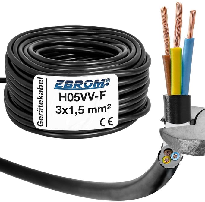 Flexibele Stroomkabel Zwart 25 Meter 3x1.5mm² Voor Elektrische Apparaten