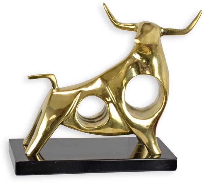 Bronzen beeld - Stier - marmeren basis - 21,5 cm hoog
