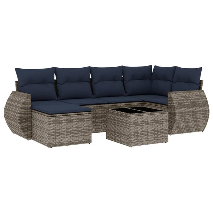 vidaXL - 7-delige - tuinbankset - met - kussens, - grijs - polyrotan