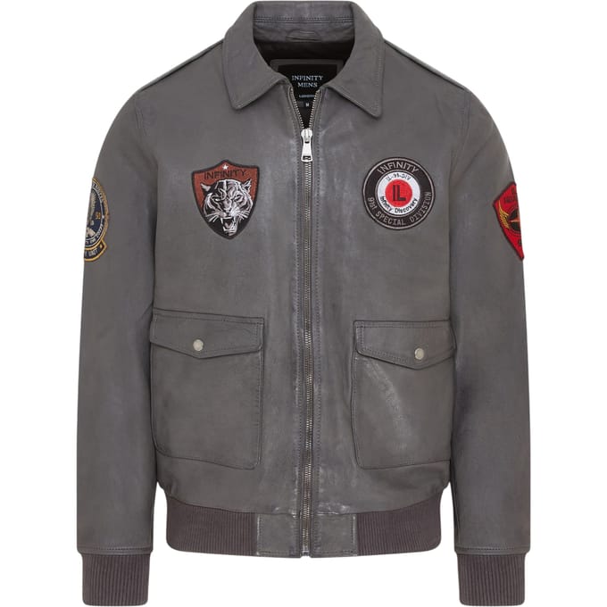 Heren grijs leren bomberjack G-1 Aviator kraag - Maverick