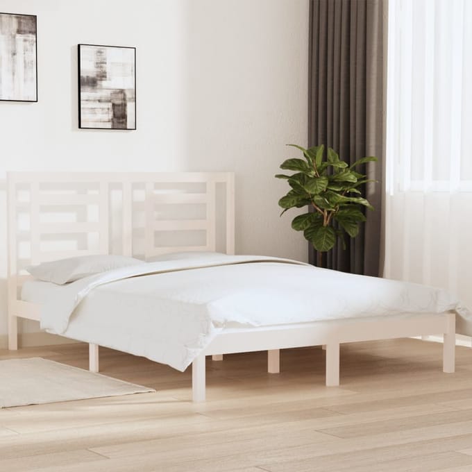 vidaXL - Bedframe - zonder - matras - massief - grenenhout - wit - 160x200 - cm