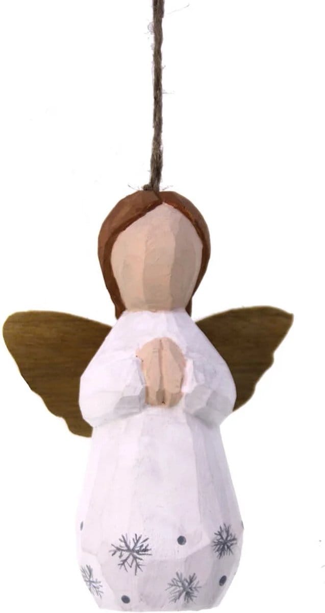 Ornament Engel biddend lichtbruin haar, hout 7,5x4x10cm