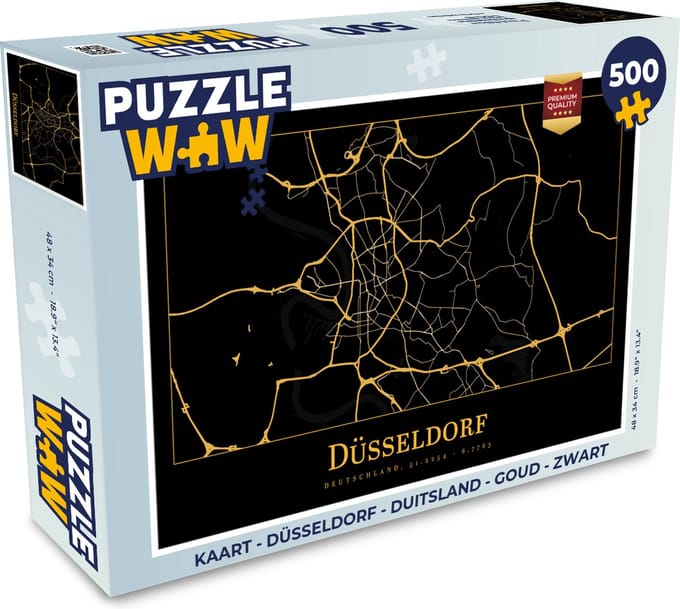 Puzzel Kaart - Düsseldorf - Duitsland - Goud - Zwart - Legpuzzel - Puzzel 500 stukjes