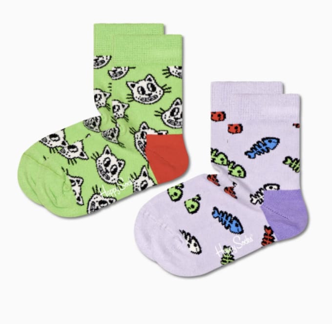 Happy Socks - 2-Pack Kids Cat and Fish Sock - Kinderen - Sokken