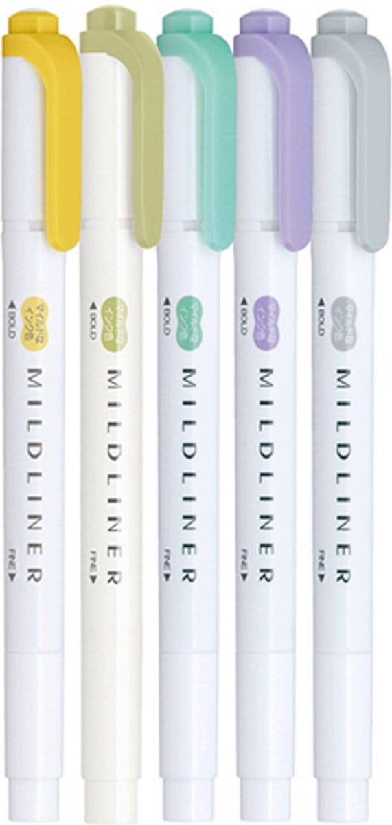 Zebra Mildliner 5 Favoriete Kleuren Set B + Extra Set van 4 Pastel Artline Markers