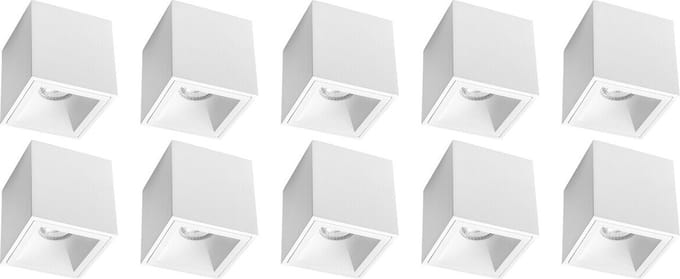 Opbouwspot 10 Pack - Proma Cliron Pro - GU10 Fitting - Opbouw Vierkant - Mat Wit - Aluminium - Verdiept - Ø90mm