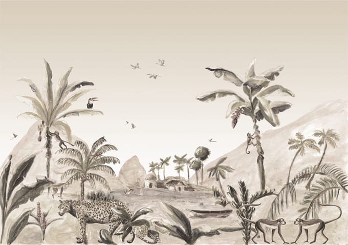 Behang staal Jungle Landscape Sepia