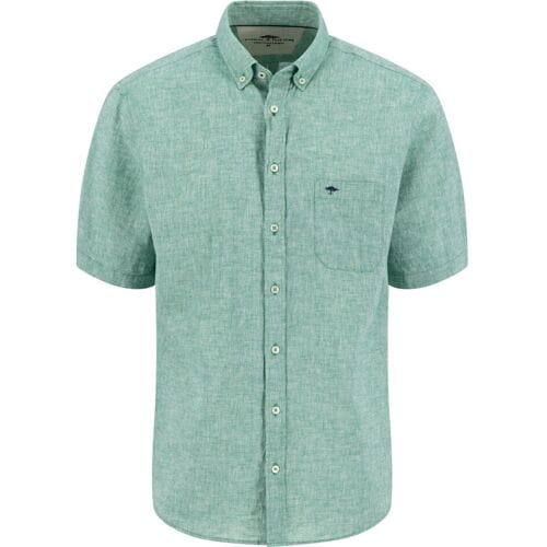 Fynch-Hatton Overhemd Short Sleeve Linnen Cotton Solid Color Button-Down Jade / male
