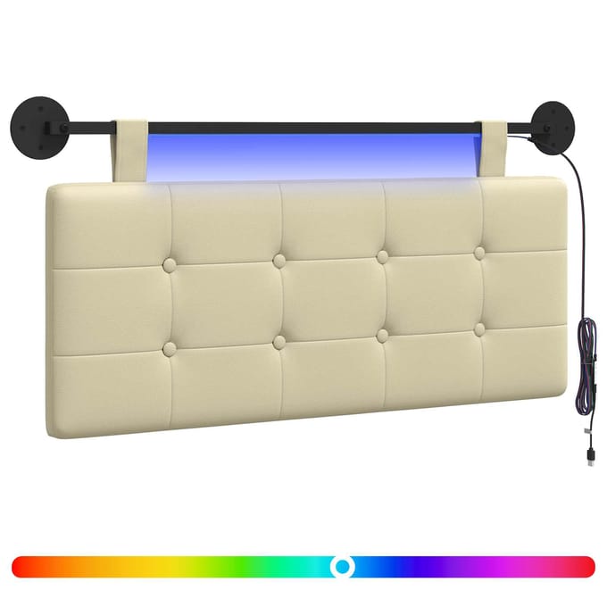 vidaXL - Hangend - hoofdbord - Met - LED-verlichting - Crèmekleurig - Kunstleer