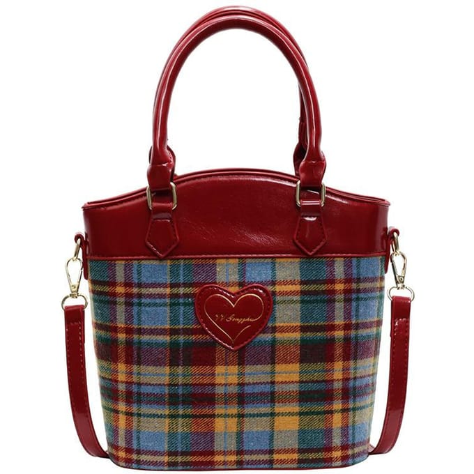 Rood Geruite Steek PU Leer Schoudertas Mode Literair Messenger Bag Casual Emmer Tas rood