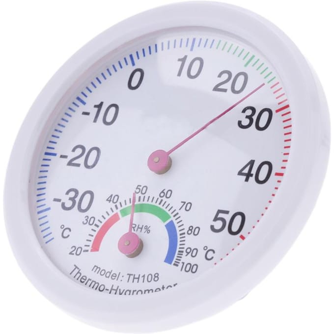 Binnen analoge thermometer hygrometer temperatuur vochtigheidsmeter kunststof wit