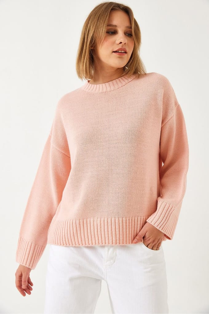 Ontspannen Pasvorm Crew Neck Geribbelde Trui