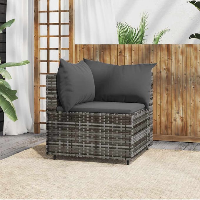 vidaXL - Tuinhoekbank - met - kussens - poly - rattan - grijs