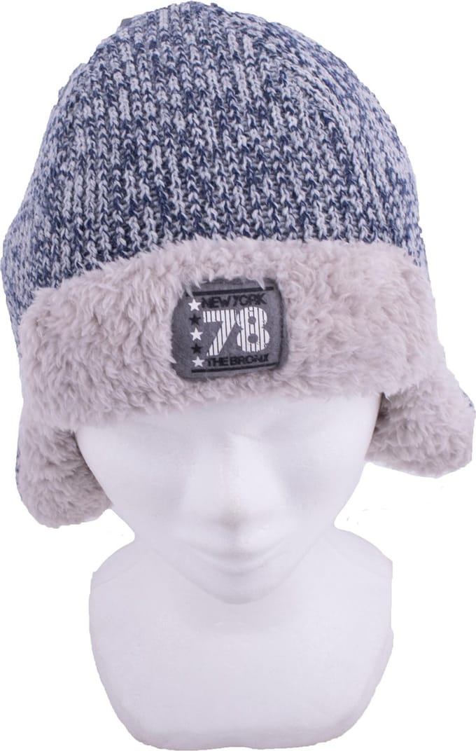 Kinder Muts 4-8j. met Opschrift New York 78 The Bronx, Blauw/Grijs, 53-55 cm.