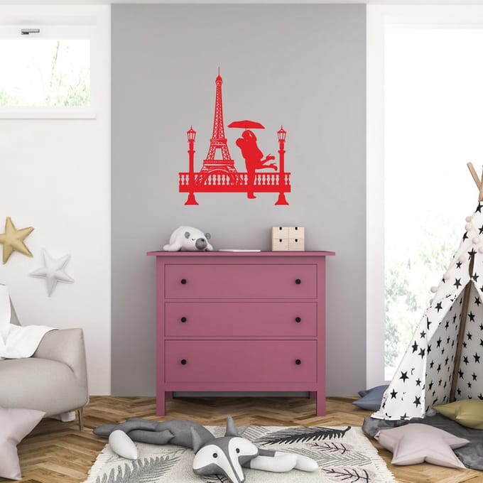 Muursticker - Paris - 46,4 x 56,8 - Rood