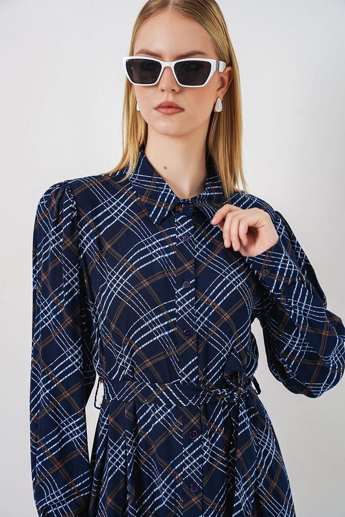 Gingham Midi Hemdjurk met Knopsluiting