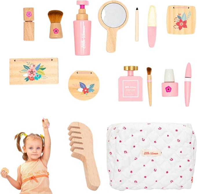Speelgoed Make-up Set - Nep Make-up Speelgoed - Kinderen Spelen - Massief Hout - 21 x 15 x 8 cm