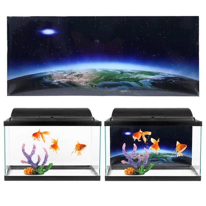 Décoration Affiche Fond d'Aquarium Bac à Poissons Autocollant PVC Image de Paysage(91*50cm) gray