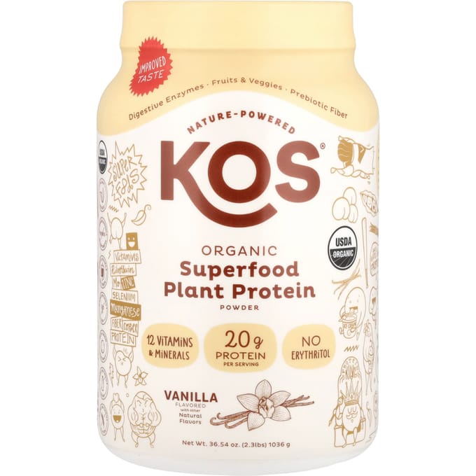KOS, Poudre de Protéines Végétales Superaliment Bio, Vanille, 2,3 lb (1,036 g)