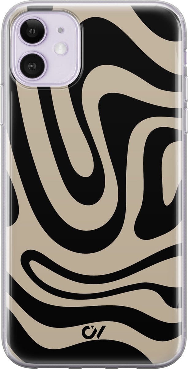 Hoesje geschikt voor Apple iPhone 11 - Abstract Black Waves - - Zwart - Apple - Casevibes