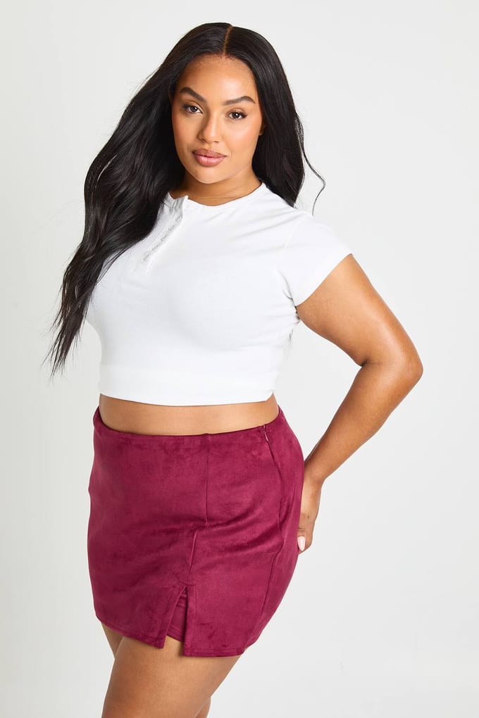 boohoo Dames Plus suede wikkel-skort | Burgundy | Maat: 22
