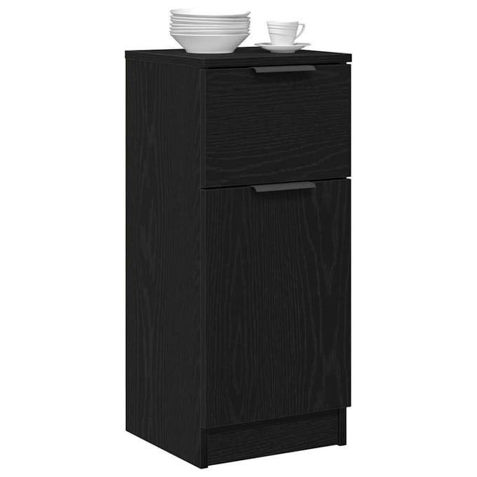 vidaXL - Dressoir - Zwart - Eiken - 30 - x - 30 - x - 70 - cm - Bewerkt - hout