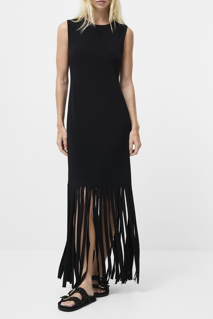 French Connection Samira Fringe Jersey Dress Black Größe: M | Maxikleider Outlet | Damen | Schwarz