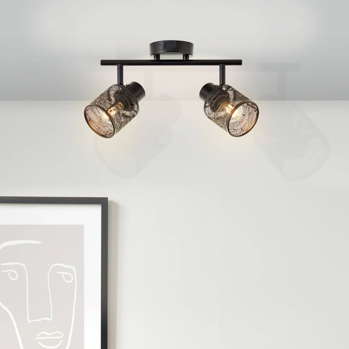 Brilliant Bano plafondspot, lengte 34,5 cm, zwart mat, 2-lamps.