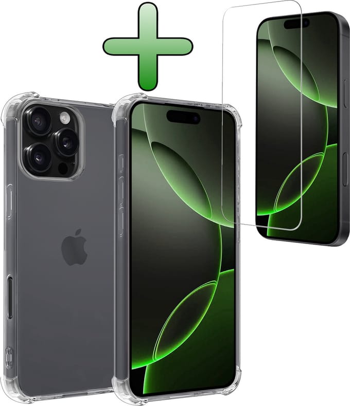 Hoesje Met Screenprotector - Geschikt voor Apple iPhone 16 Pro Max - Sterk & Shockproof - Siliconen Case - Back Cover - Telefoon Hoes - Shock Proof - Transparant