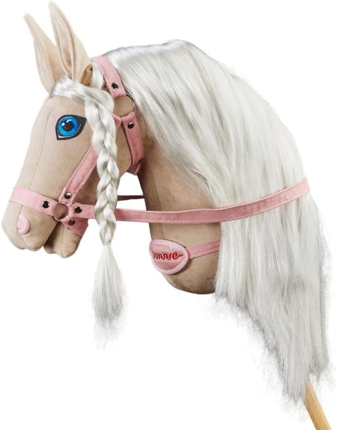 Stekkenpaard Sneeuwroos - Hobby Paard - Kinderen Spelen - Handgeschilderde Ogen - A3 - Wit
