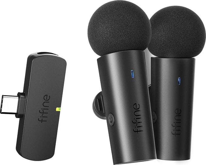 FIFINE - M8 - Dasspeld Microfoon - Draadloos Systeem - Lavalier - 2 Microfoons - USB-C - Telefoon / Tablet / PC