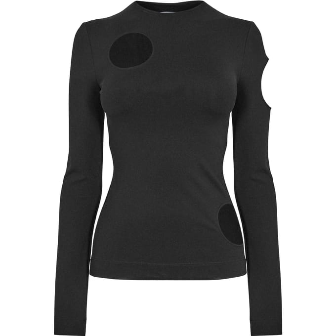 Off White Dames-top met uitsnijdingen en lange mouwen, model ‘Meteor’ (Zwart)