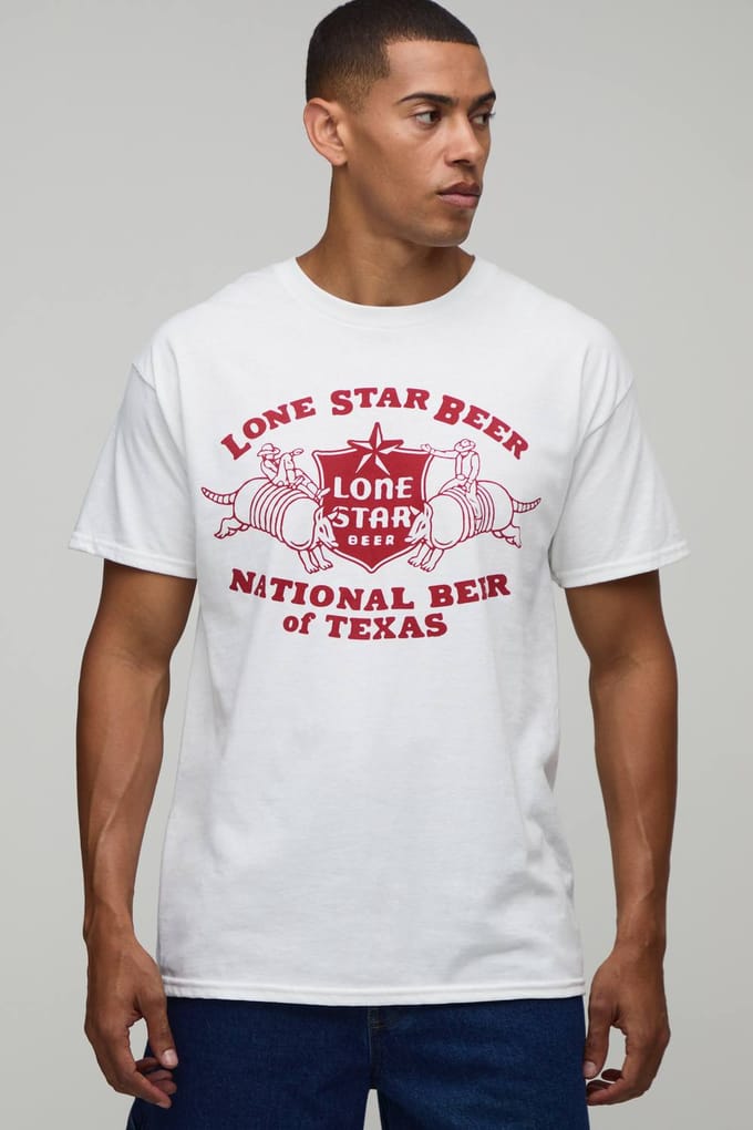 Regular T-shirt Met Lone Star Beer Licentie Print | White | Size Small