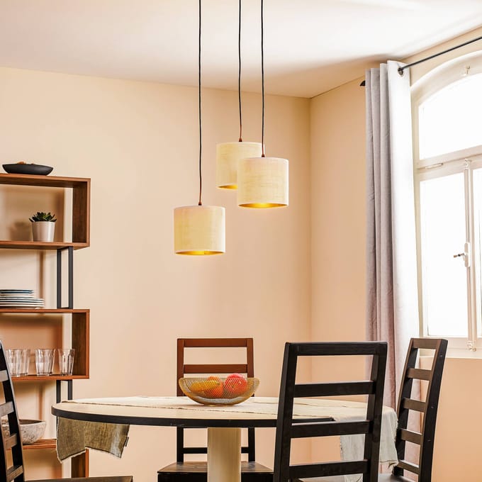 EMIBIG LIGHTING Hanglamp Jari stoffen kap 3-lamps rond wit-goud