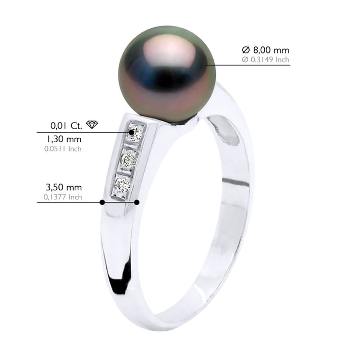Ring Sieraden Diamant 0,06 Cts - Wit Goud - Echte Gecultiveerde Tahiti Parels Rond 8-9 mm