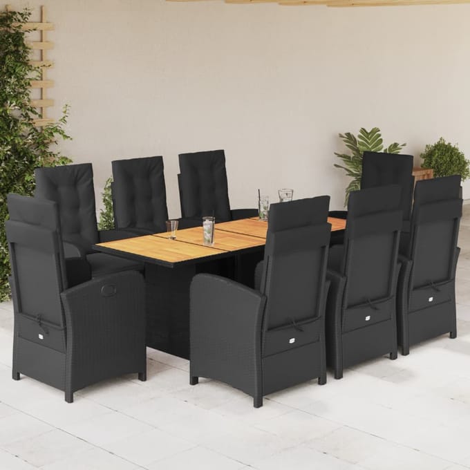 vidaXL - 9-delige - Tuinset - poly - rattan - zwart