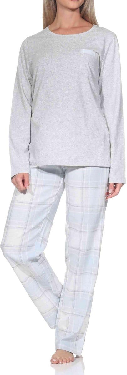 Normann lange damespyjama met geruite flanellen pyjama