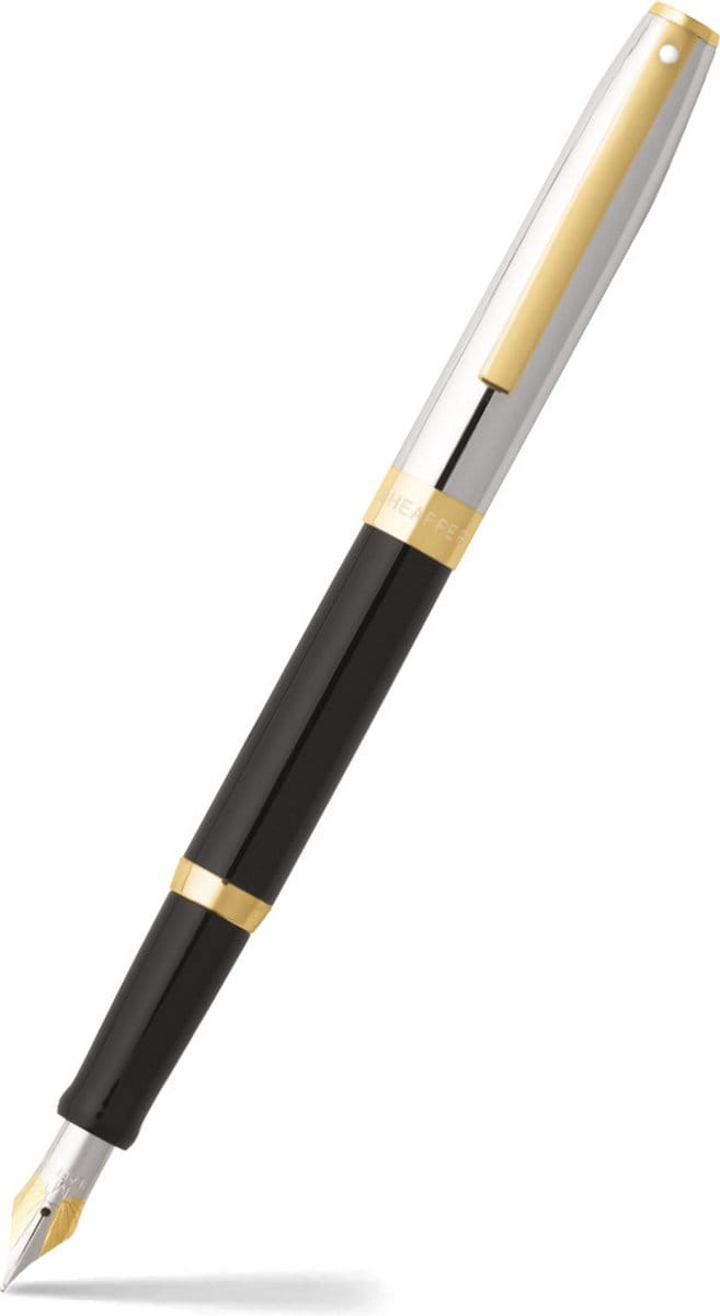 Sheaffer vulpen - Sagaris E9475 - M - Glossy black chrome cap gold trims