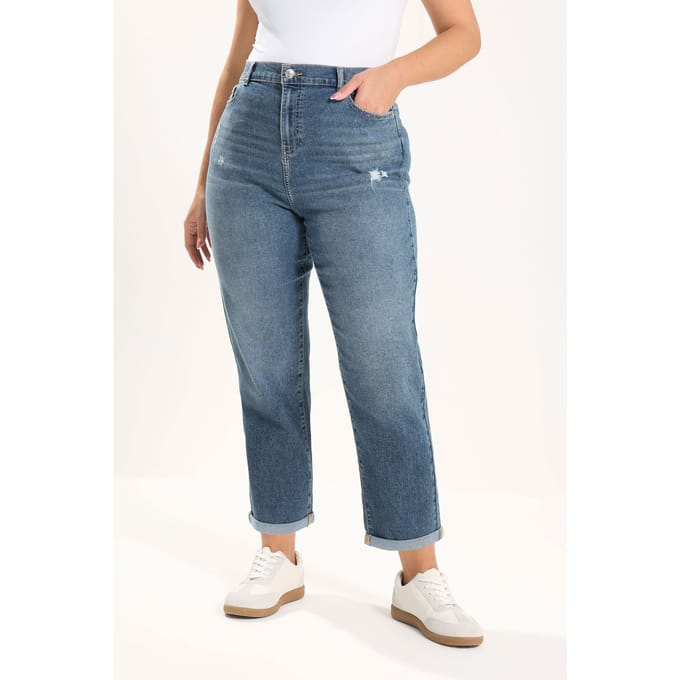 Yours Middenblauwe Distressed Boyfriend Jeans Size 50