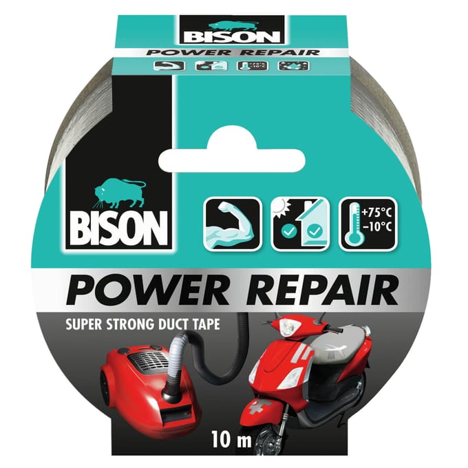 Bison power repair tape - grijs - 10 meter - textieltape - universeel - klustape