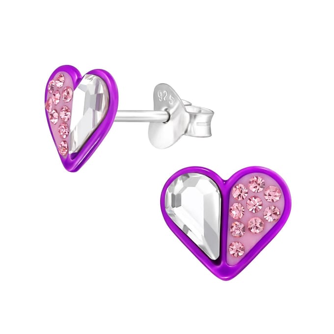 Oorbellen meisje hartje - liefde - paars - prinses - glitter