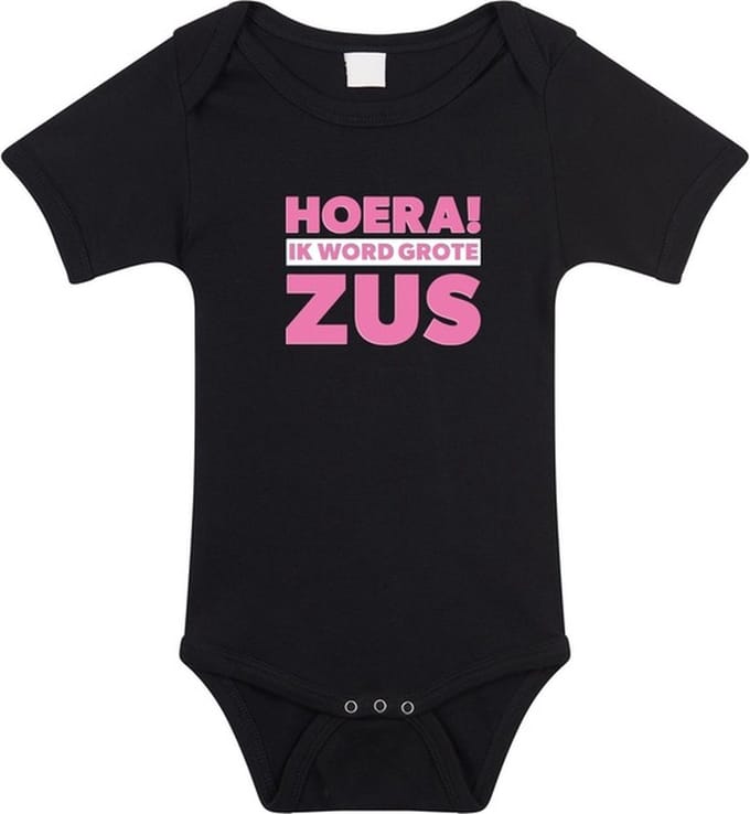 Rompertje Hoera ik word grote zus  - Zwart - Maat 56