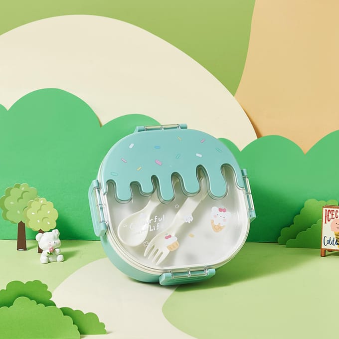 Bento Lunchbox voor Kinderen Volwassenen 3 Compartimenten Plastic Leuke IJs Lunch Snack Containers met Pink white